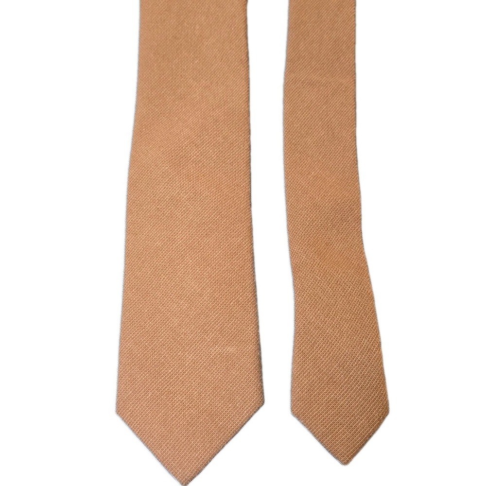 Frank & Buck Tie Mens Brown Linen Cotton Blend Skinny Handmade